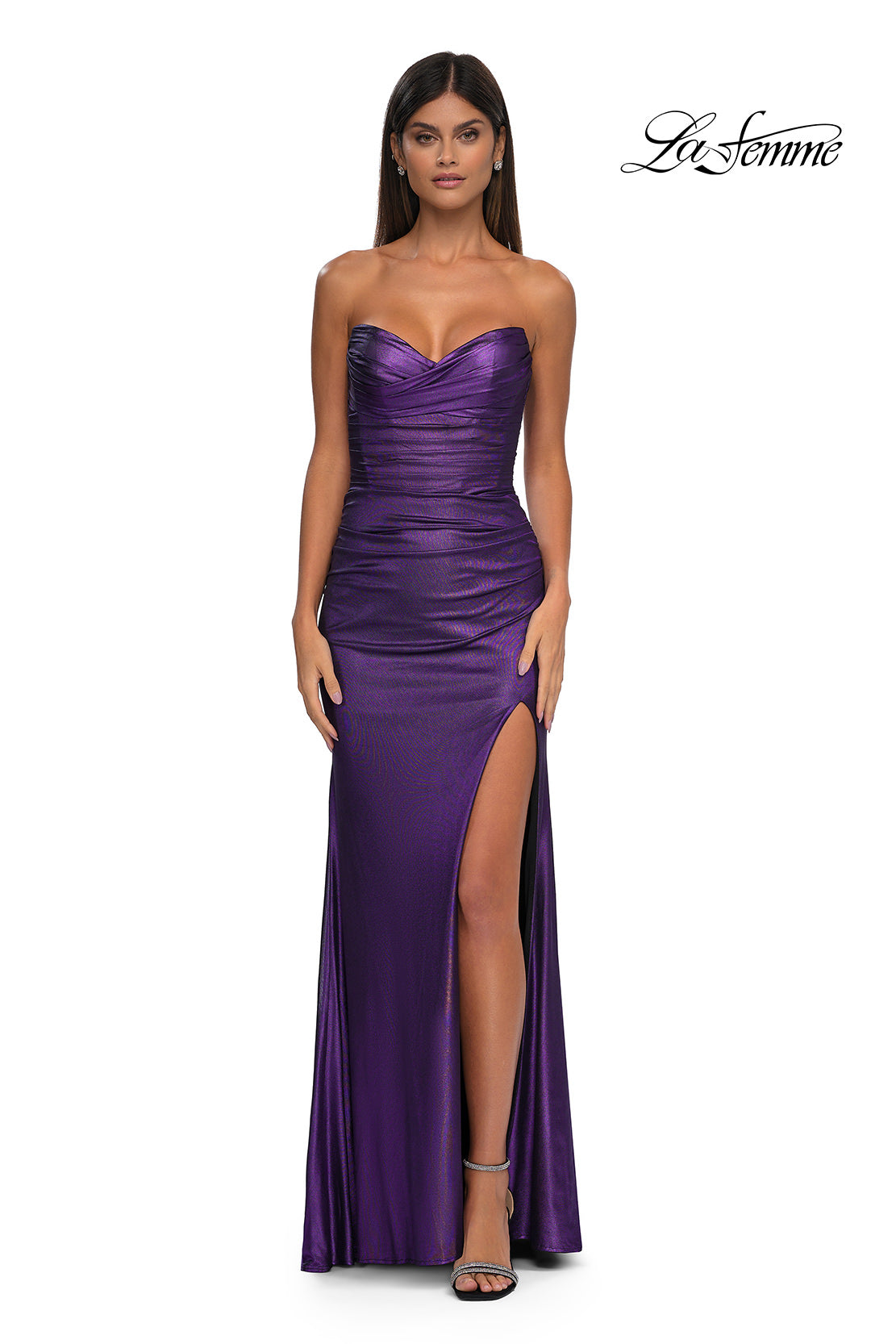 Picture of: Net Jersey Prom Dress with Strapless Top and Flattering Ruching in Lavender , Style: 32946, Detail Picture 7