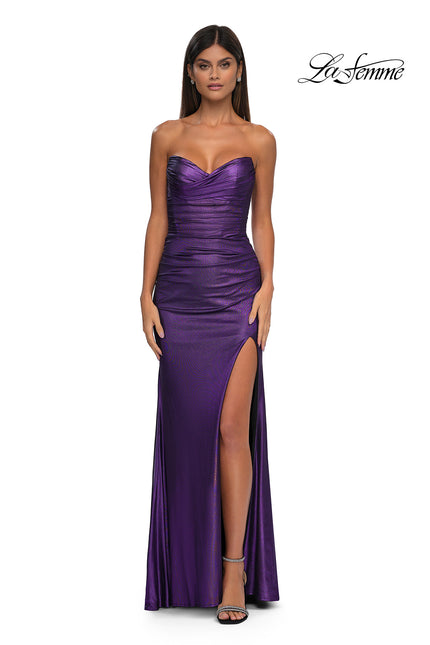 Picture of: Net Jersey Prom Dress with Strapless Top and Flattering Ruching in Lavender , Style: 32946, Detail Picture 7