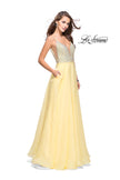 Picture of: A-line Chiffon Prom Gown with Pearl Beaded Bodice in Lemon, Style: 26278, Main Picture