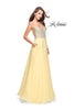 Picture of: A-line Chiffon Prom Gown with Pearl Beaded Bodice in Lemon, Style: 26278, Main Picture