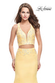 Picture of: Mikado Two Piece Mermaid Gown with Beaded Lace Top in Lemon, Style: 26311, Detail Picture 1