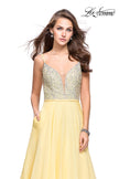 Picture of: A-line Chiffon Prom Gown with Pearl Beaded Bodice in Lemon, Style: 26278, Detail Picture 2