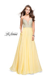 Picture of: A-line Chiffon Prom Gown with Pearl Beaded Bodice in Lemon, Style: 26278, Detail Picture 2