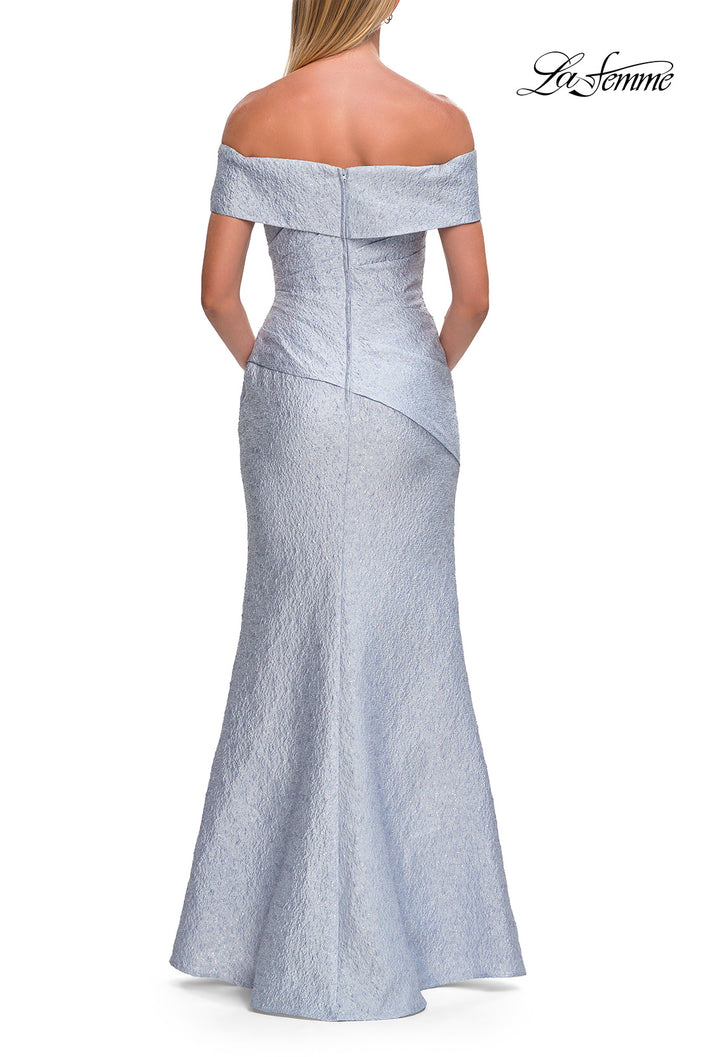 Picture of: Off-the-Shoulder Textured Evening Gown in Light Blue, Style: 33719, Back Picture