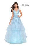 Picture of: Layered Tulle Long Prom Gown with Lace Appliques in Light Blue, Style: 27256, Main Picture