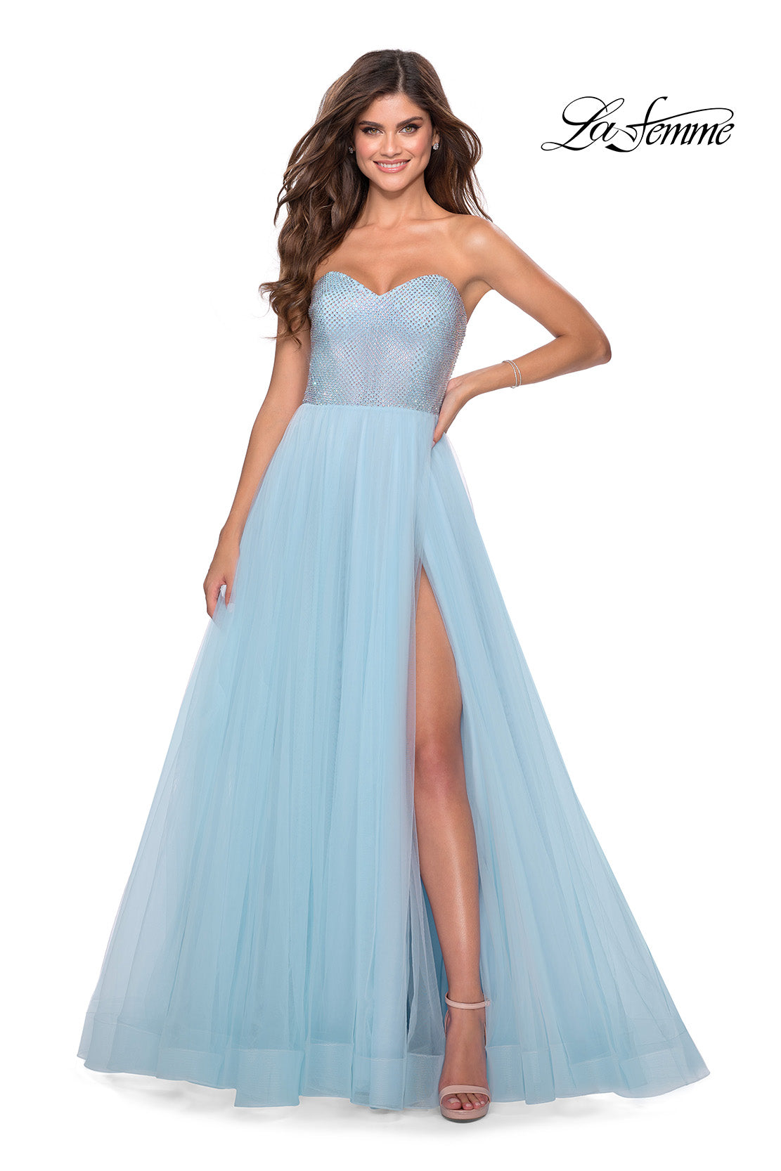 Picture of: Tulle A-line Ball Gown with Net Beaded Bodice in Light Blue, Style: 28559, Main Picture
