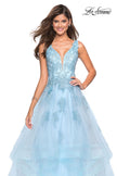 Picture of: Layered Tulle Long Prom Gown with Lace Appliques in Light Blue, Style: 27256, Detail Picture 1