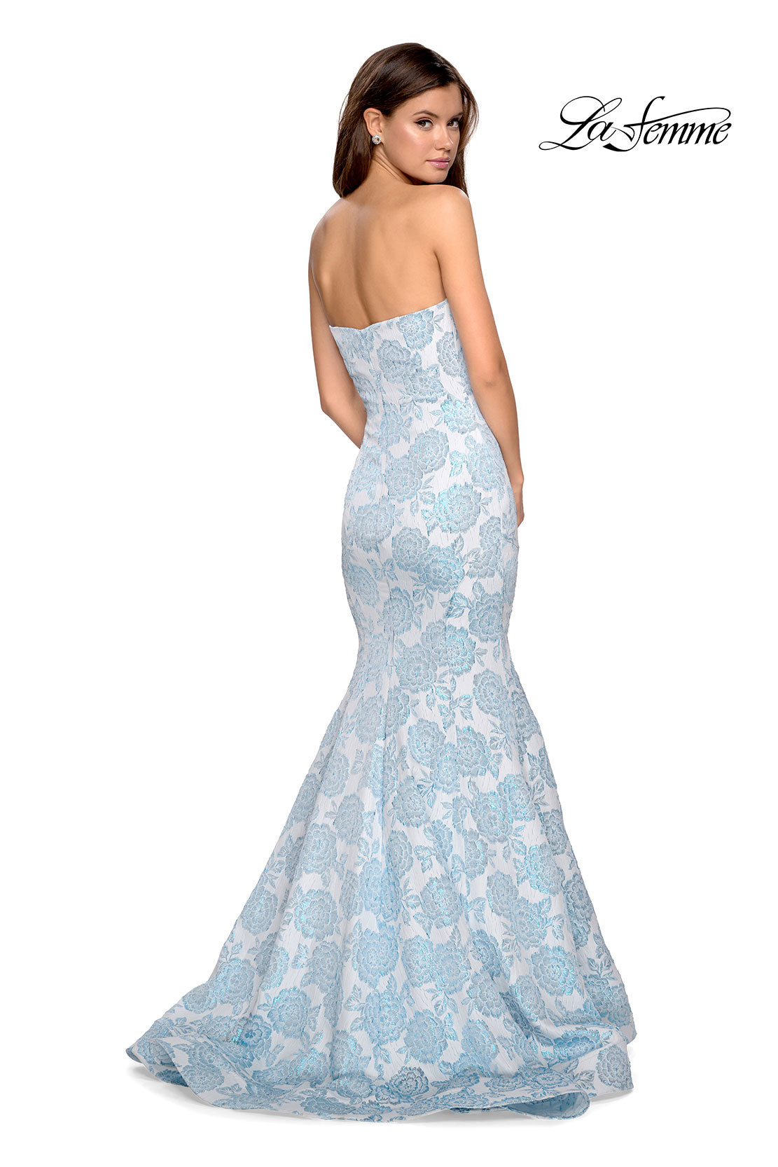 Picture of: Mermaid Style Rose Printed Strapless Prom Dress in Light Blue, Style: 27286, Detail Picture 3