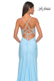 Picture of: Fitted Jersey Prom Dress with Full Rhinestone Illusion Bodice in Light Blue, Style: 32079, Detail Picture 3