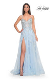 Picture of: Two Tone Tulle A-Line Prom Dress with Floral Beaded Detail in Light Blue, Style: 32090, Detail Picture 3