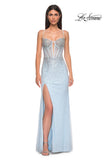 Picture of: Rhinestone Embellished Fitted Prom Dress with Corset and Deep V in Light Blue, Style 32717, Detail Picture 3