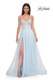 Picture of: Polka Dot Tulle Prom Dress with Sheer Corset Top in Light Blue, Style 32716, Detail Picture 4