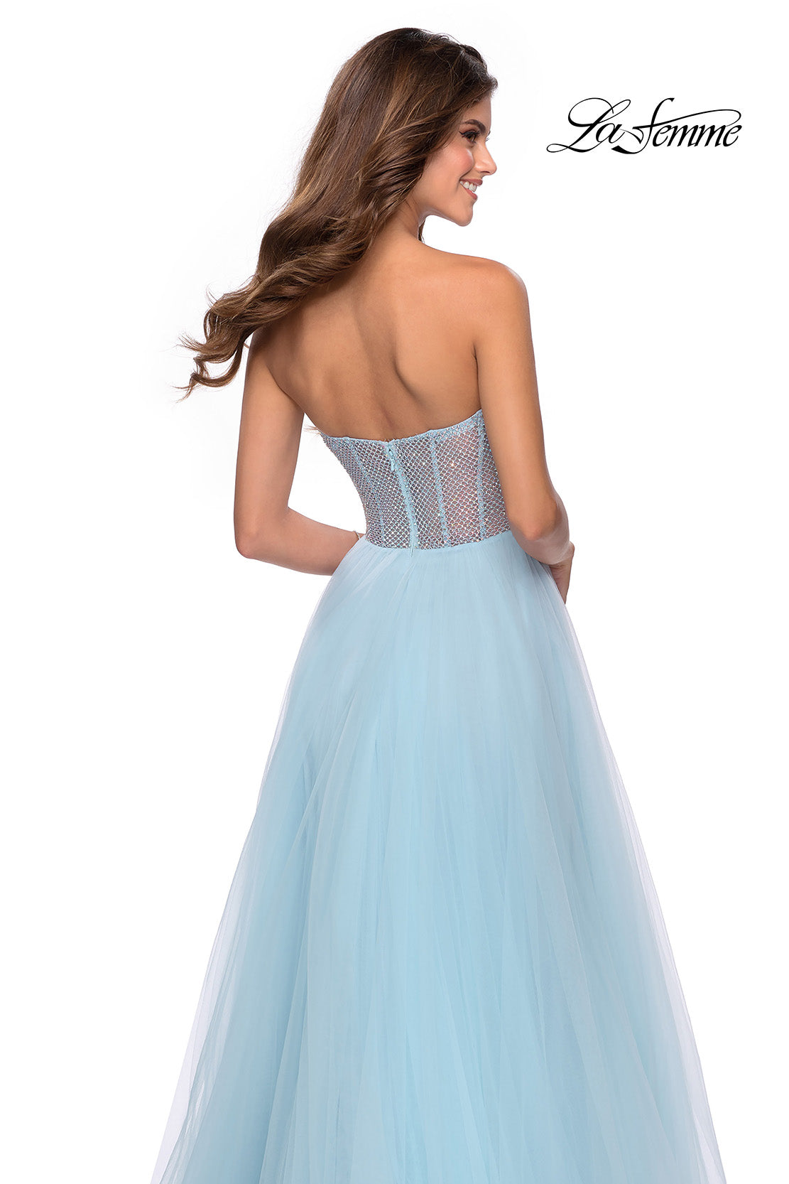 Picture of: Tulle A-line Ball Gown with Net Beaded Bodice in Light Blue, Style: 28559, Detail Picture 5