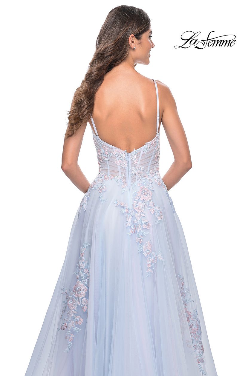 Picture of: A-Line Tulle Prom Dress with Scattered Lace Applique in Light Blue, Style: 31939, Detail Picture 6