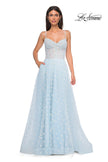 Picture of: Polka Dot Tulle Prom Dress with Sheer Corset Top in Light Blue, Style 32716, Detail Picture 6