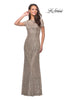 Picture of: Floor Length Lace Gown with Short Sleeves in Light Gold, Style: 25528, Main Picture