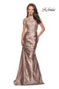 Picture of: Long Gown with Short Sleeve Lace Bodice and Ruching in Light Gold, Style: 26404, Main Picture