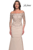 Picture of: Satin Mermaid Gown with Off the Shoulder Lace Bodice in Light Gold, Style: 29324, Detail Picture 8