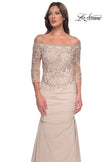 Picture of: Satin Mermaid Gown with Off the Shoulder Lace Bodice in Dusty Purple, Style: 29324, Detail Picture 10