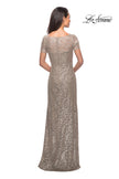 Picture of: Floor Length Lace Gown with Short Sleeves in Light Gold, Style: 25528, Back Picture