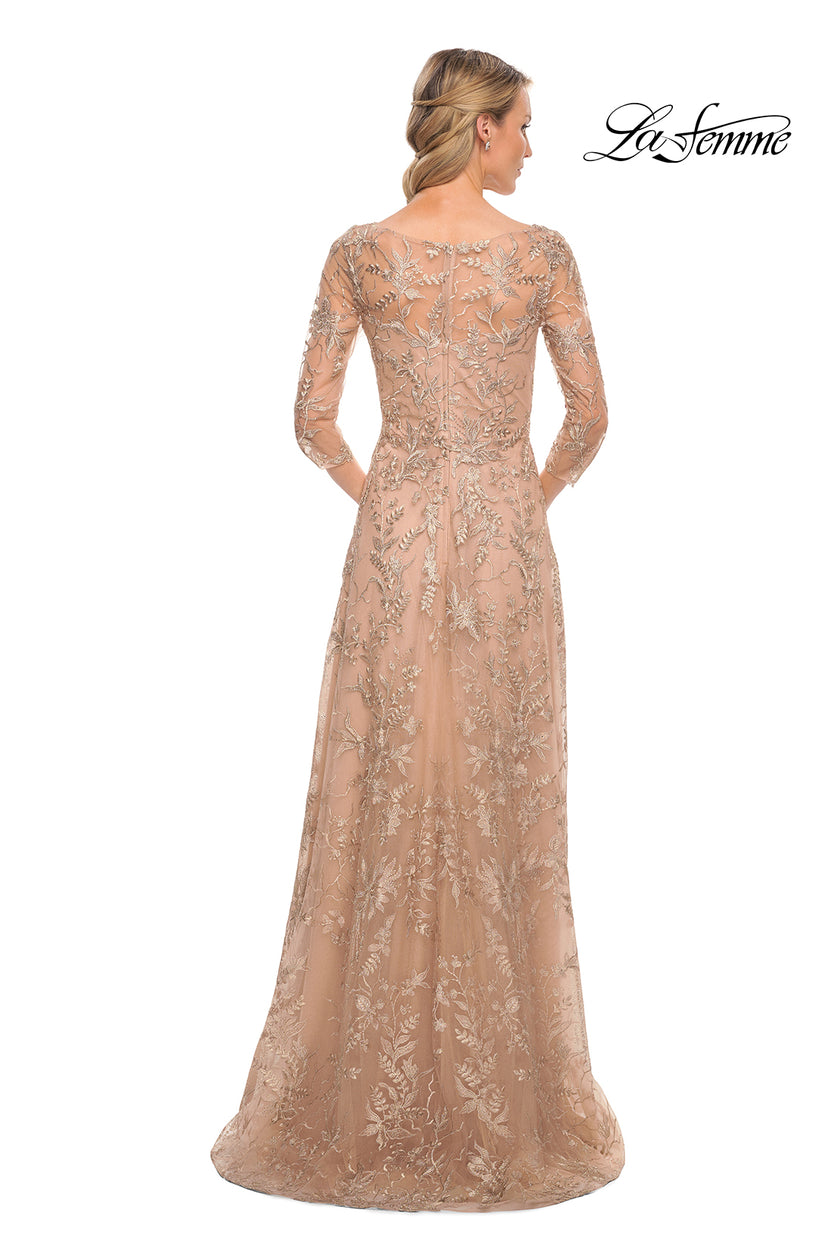 Picture of: Mother of the Bride Lace Dress with Three-Quarter Sleeves in Gold, Style: 30021, Back Picture
