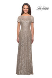 Picture of: Floor Length Lace Gown with Short Sleeves in Light Gold, Style: 25528, Detail Picture 1