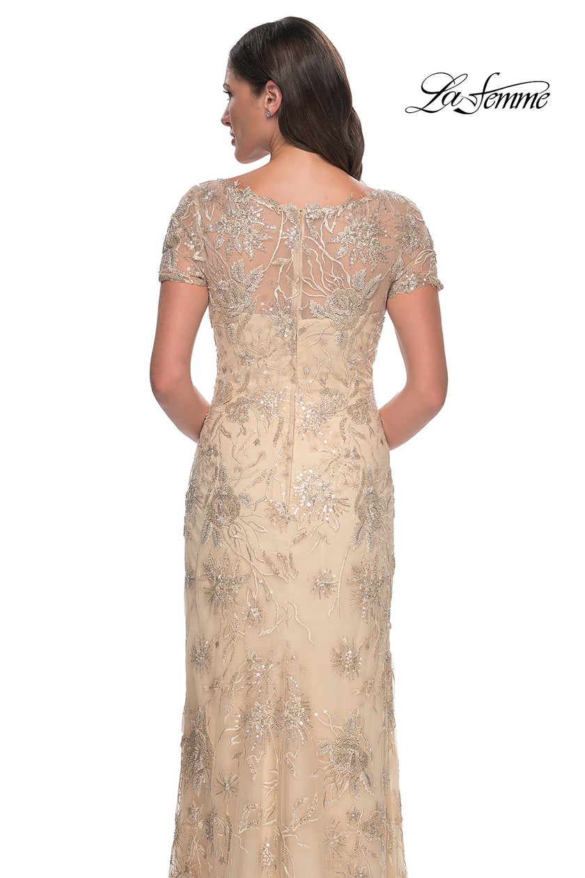 Picture of: Gorgeous Beaded Long Gown with Short Sleeves and V Neck in Light Gold, Style: 30798, Detail Picture 4