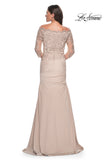 Picture of: Satin Mermaid Gown with Off the Shoulder Lace Bodice in Light Gold, Style: 29324, Detail Picture 6
