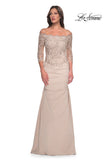 Picture of: Satin Mermaid Gown with Off the Shoulder Lace Bodice in Light Gold, Style: 29324, Detail Picture 7