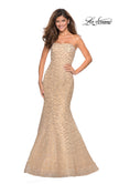 Picture of: Long Mermaid Metallic Lace Strapless Prom Dress in Light Gold, Style: 27267, Main Picture