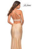 Picture of: Lace and Jersey Two Piece Illusion Top Dress in Light Gold, Detail Picture 2