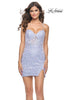 Picture of: Beaded Lace Homecoming Dress with Bustier Top in Light Periwinkle, Style: 31736, Main Picture