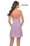 Picture of: Short Modern Skater Dress in Bright Colors in Light Periwinkle, Style: 31077, Back Picture