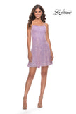 Picture of: Short Modern Skater Dress in Bright Colors in Light Periwinkle, Style: 31077, Detail Picture 4