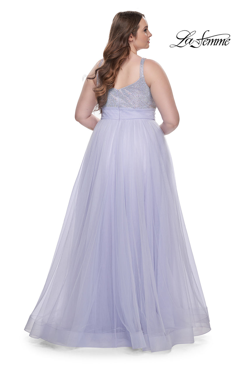 Picture of: A-Line Plus Size Prom Dress with Rhinestone Bodice in Light Periwinkle, Style: 31251, Detail Picture 17