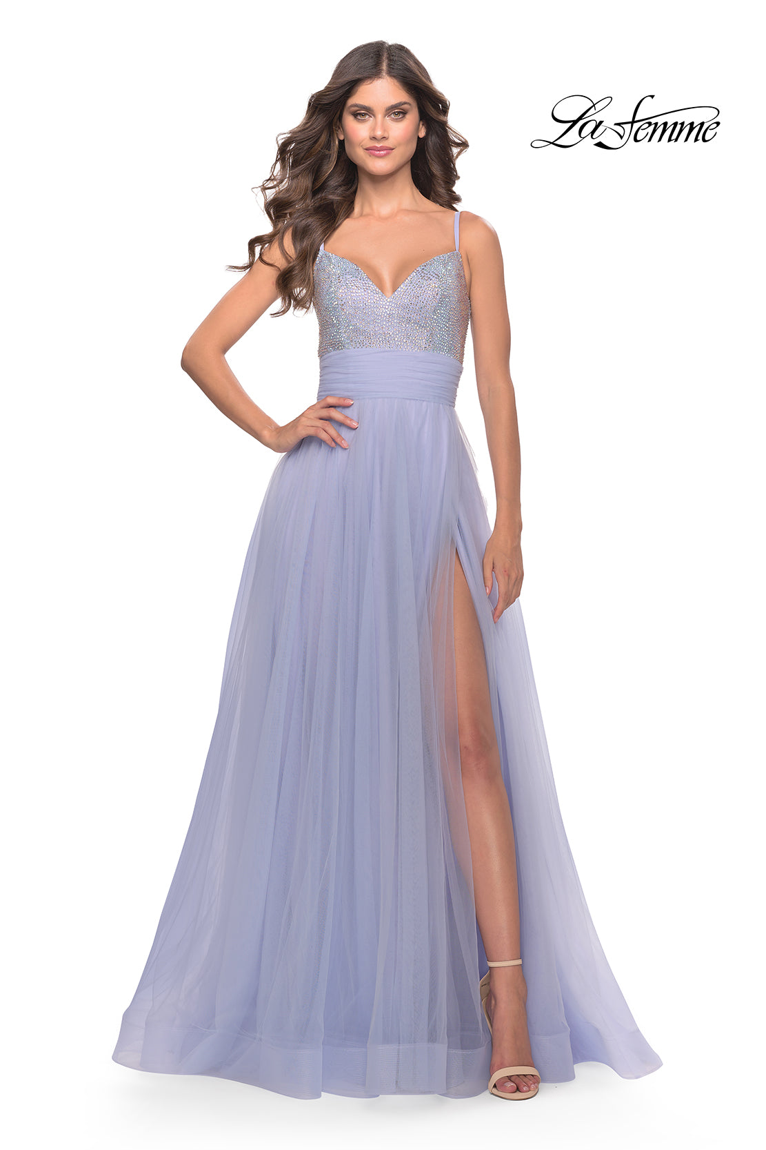 Picture of: Tulle Gown with Full Skirt and Rhinestone Bodice in Bright Colors in Light Periwinkle, Style: 31433, Main Picture