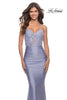 Picture of: Beaded Lace Bodice with Sheer Waist Long Jersey Gown in Bright Colors in Light Periwinkle, Style: 31437, Main Picture
