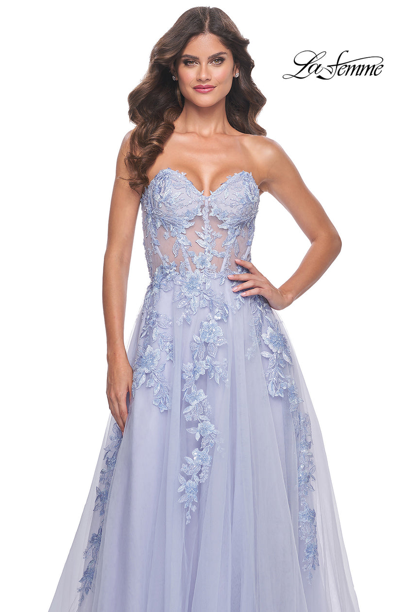 Picture of: Sweetheart Strapless Gown with Beautiful Lace Applique in Light Periwinkle, Style: 32082, Main Picture