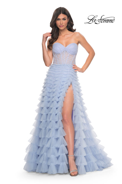 Picture of: A-Line Ruffle Tulle Prom Dress with Sweetheart Top in Purple, Style: 32447, Main Picture