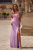 Picture of: Cowl Neck Rhinestone Gown with Side Ruching and High Slit in Light Periwinkle, Style: 33272, Main Picture