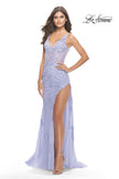 Picture of: Lace Long Dress with High Side Slit and V Neckline in Light Periwinkle, Style: 31125, Detail Picture 8