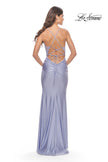 Picture of: Open Lace Up Back Long Gown with Lace Side Detail in Light Periwinkle, Style: 31365, Detail Picture 8