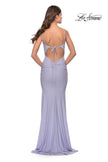 Picture of: Jeweled Modified Scoop Neck Jersey Dress with Open Back in Bright Colors in Light Periwinkle, Style: 31414, Detail Picture 8
