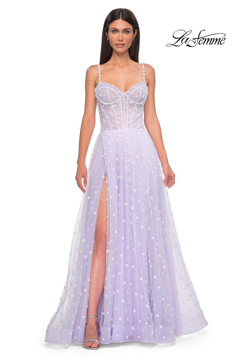 Picture of: Polka Dot Tulle Prom Dress with Sheer Corset Top in Light Periwinkle, Style 32716, Detail Picture 8