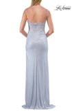 Picture of: Sheer Corset Fitted Gown with Slit and Ruched Detail in Light Periwinkle, Style: 33358, Detail Picture 8