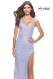 Picture of: Lace Long Dress with High Side Slit and V Neckline in Light Periwinkle, Style: 31125, Detail Picture 9