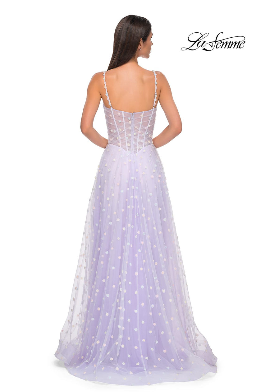Picture of: Polka Dot Tulle Prom Dress with Sheer Corset Top in Light Periwinkle, Style 32716, Detail Picture 9