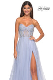Picture of: Rhinestone Embellished A-line Tulle Gown with Corset Top in Light Periwinkle, Style: 32278, Detail Picture 10
