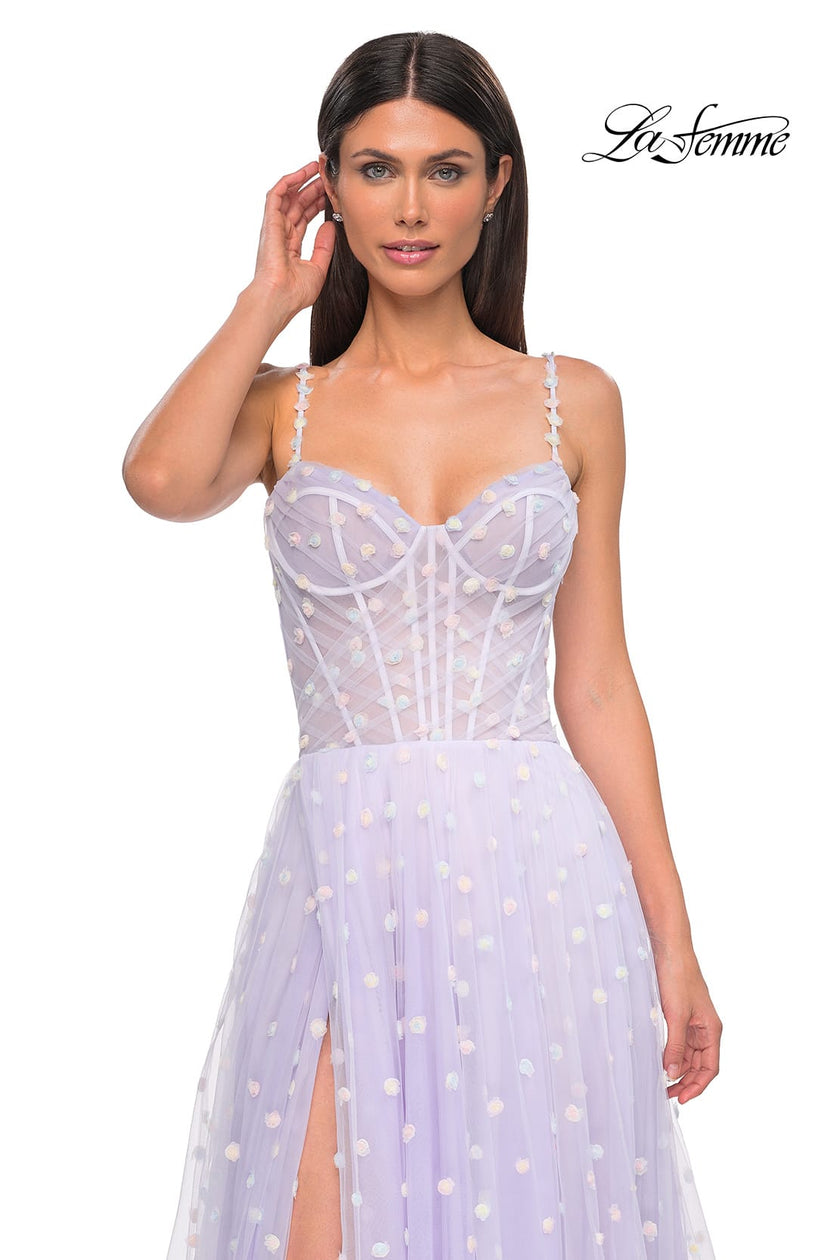 Picture of: Polka Dot Tulle Prom Dress with Sheer Corset Top in Light Periwinkle, Style 32716, Detail Picture 11