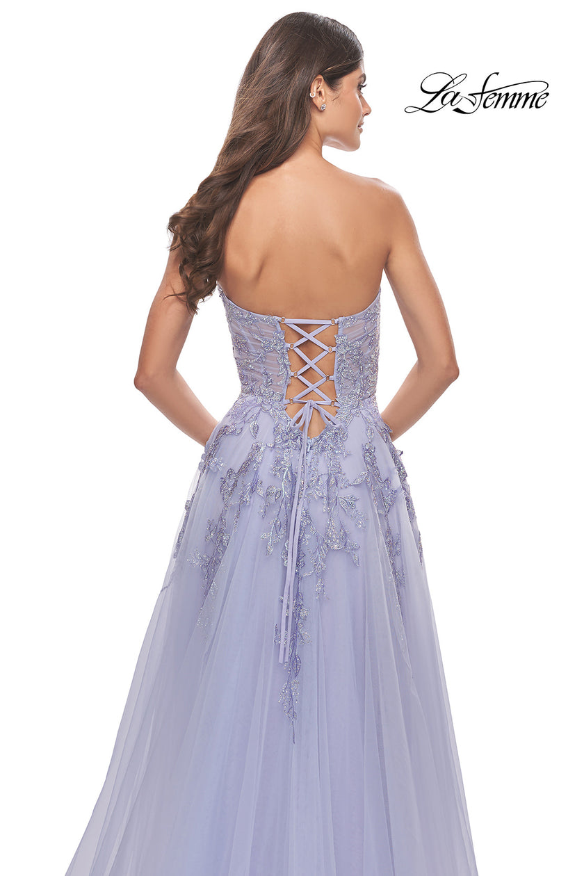 Picture of: Sweetheart Tulle Strapless Gown with Lace Applique in Light Periwinkle, Style: 31363, Detail Picture 12